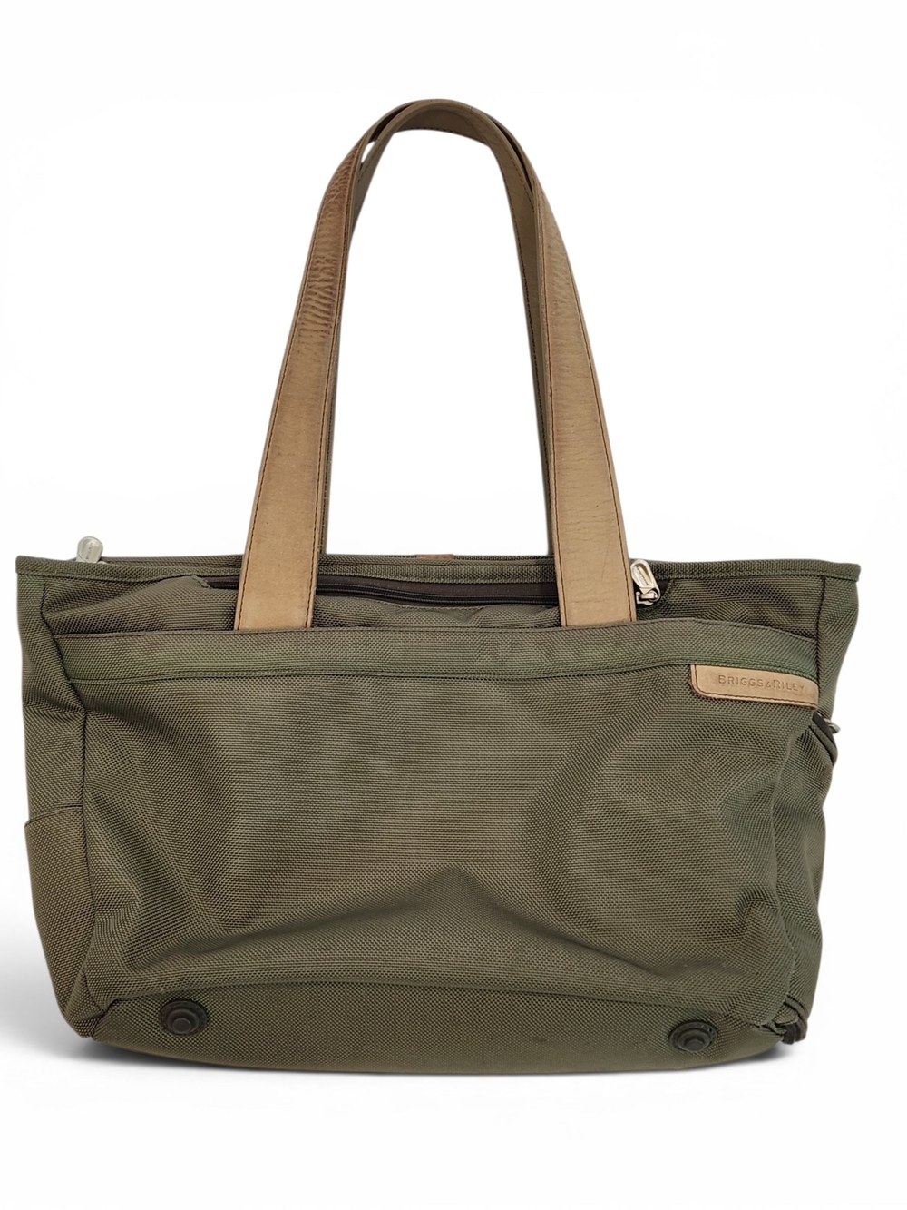 Briggs & Riley Olive Canvas Tote with Tan Leather Handles